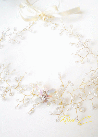 Дизайнерска кристална диадема -украса за коса Crystal Butterfly Gold